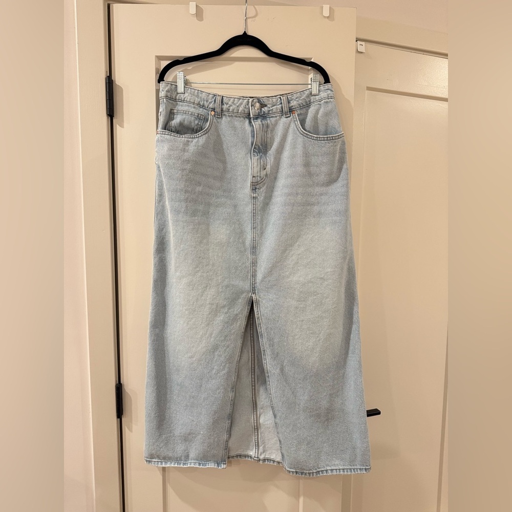 MNG Light Blue Wide-Leg Denim Skirt